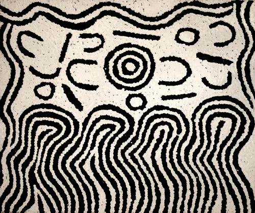 Barbara Reid Napangarti, Rockhole site of manguri, 2004, synthetic polymer paint on linen, 46 x 38 cm each