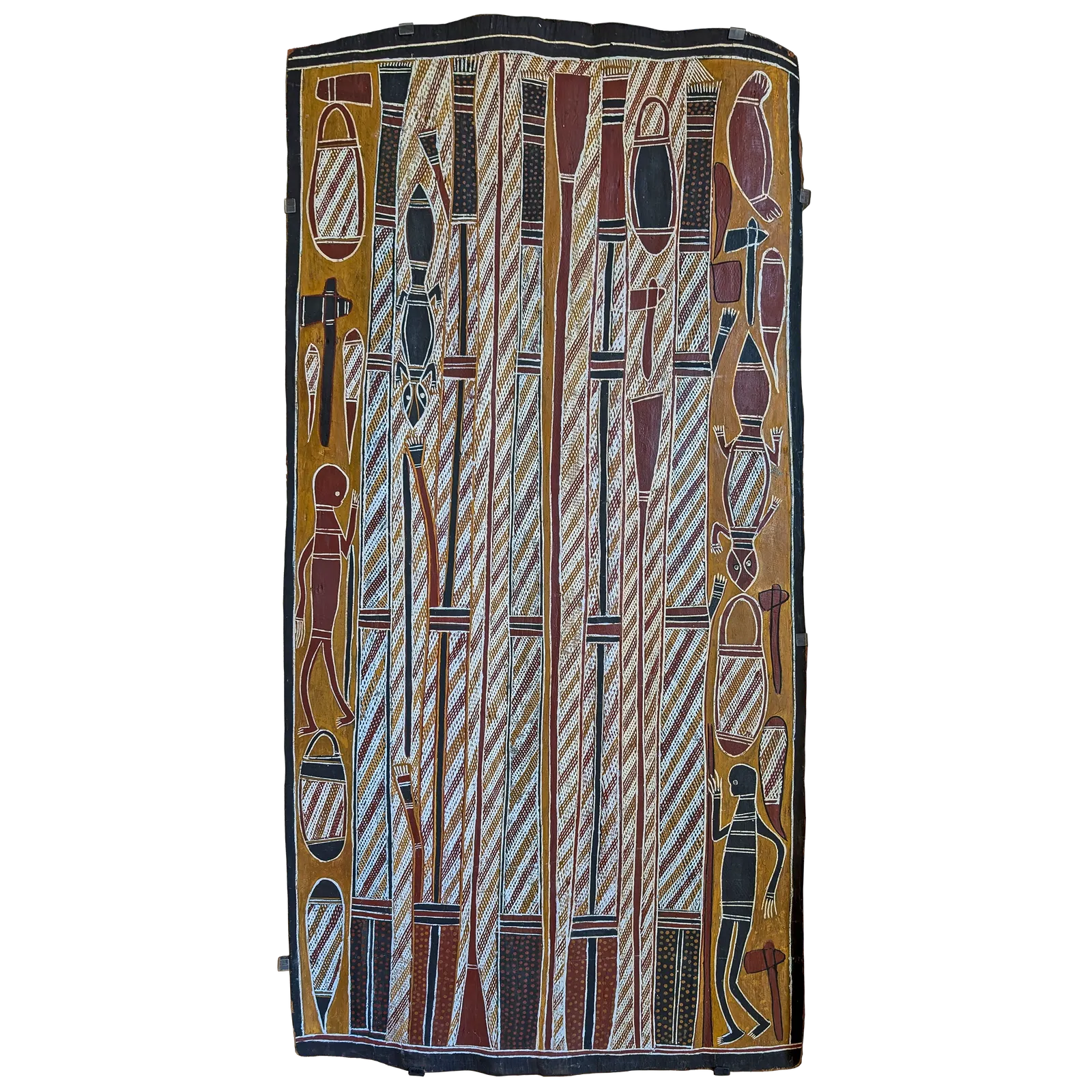 Jimmy Moduk, Yarrpany Dhuwa Honey Story, c.1995, natural earth pigments on bark, 150 x 85 cm