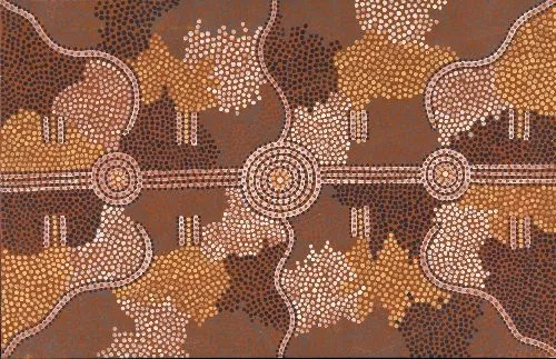 Clifford & Tjapaltjarri Possum Tjapaltjarri, Tim Leura, Water Dreaming at Mt.Wedge, 1976, synthetic polymer paint on canvas, 55 x 86 cm