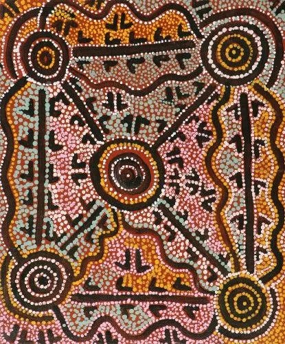 Kenny Jugadai, Wallaby Dreaming, 1984, synthetic polymer paint on canvas board, 50 x 61  cm