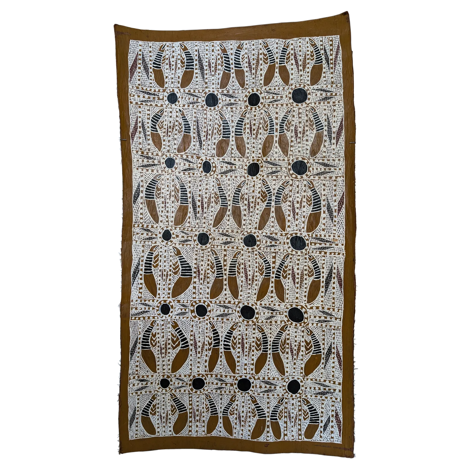John Gurruwiwi Mandjuwi, Wurrkadi, June 1998, natural earth pigments on bark, 66 x 127 cm