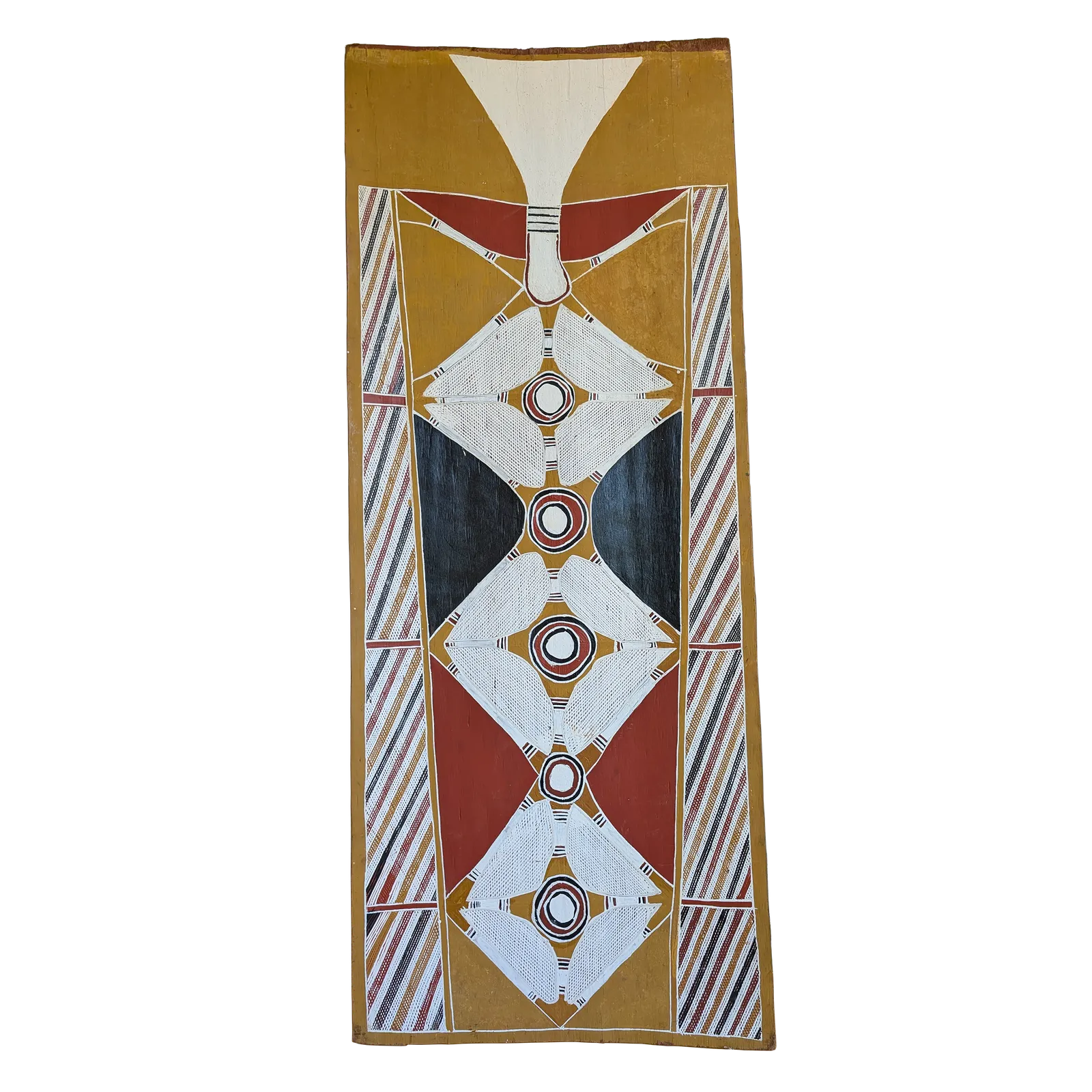 George Liwukan, Whale Ceremony, 1999, natural earth pigments on bark