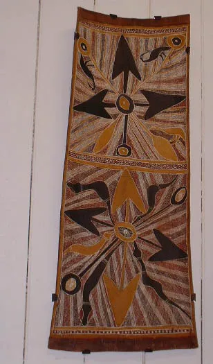 attr. Mawalan, Artists Country, natural earth pigments on bark, 103 x 39cm