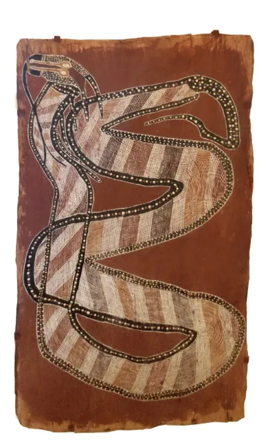 Les Midikuria, Borlung 1974, 1974, natural earth pigments on bark, 93 x 50 cm