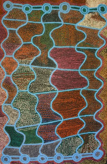 Shorty Jangala Robertson, Ngapa Jurrpa (Water Dreaming) - Puyurru, 2007, synthetic polymer paint on linen, 183 x 122 cm