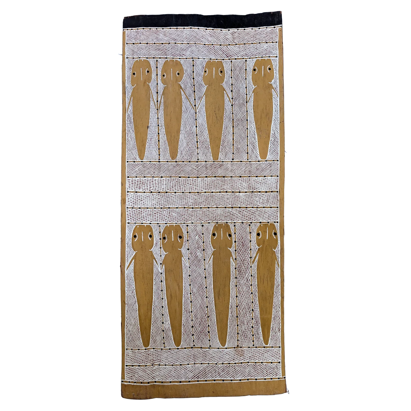 Jimmy and Elisabeth Wululu, Catfish, 1994, natural earth pigments on bark, 52 x 120 cm