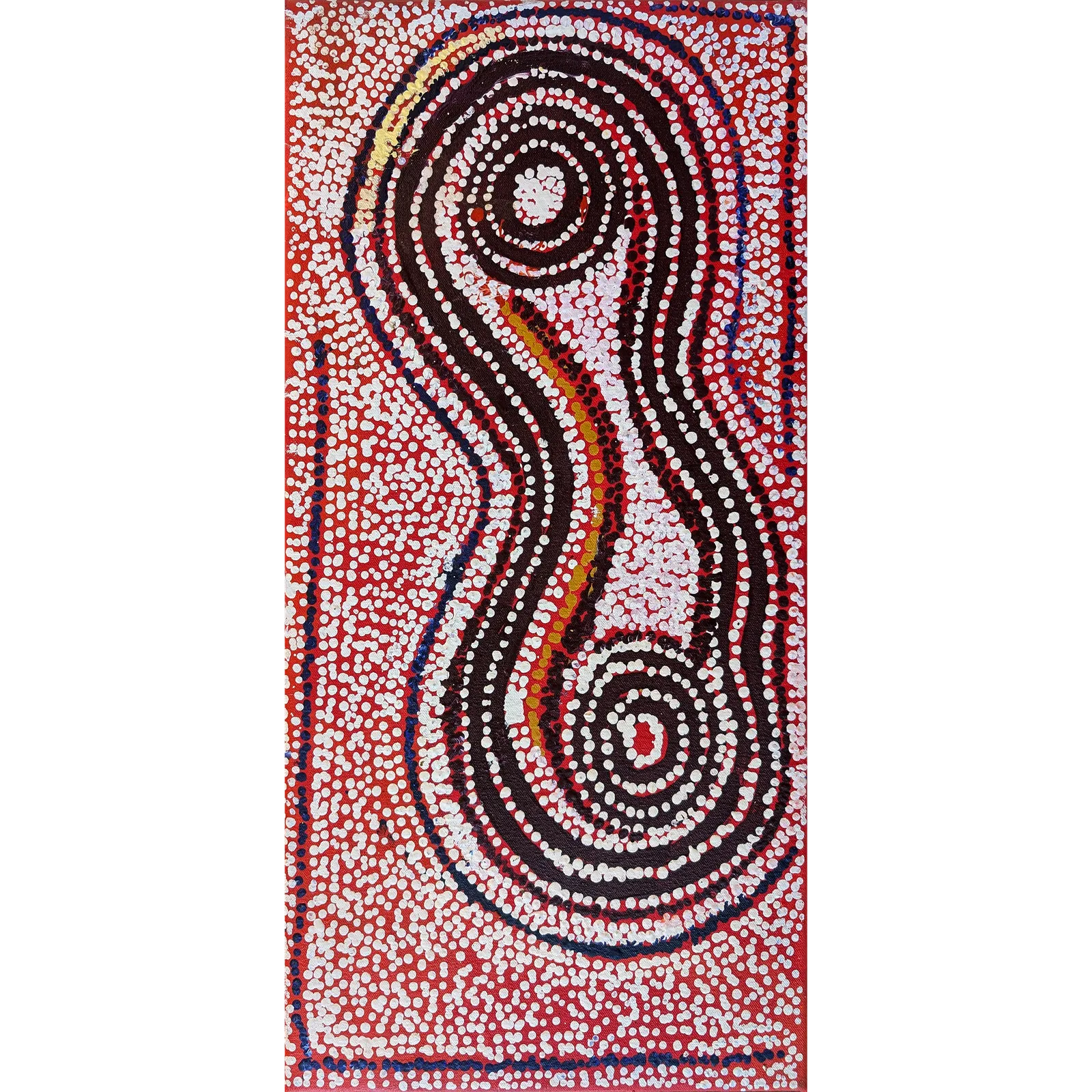 Paddy Sims Japaljarri, Warlu Jukurrpa (Fire Dreaming), 2007, synthetic polymer paint on Belgian linen, 61 x 30 cm