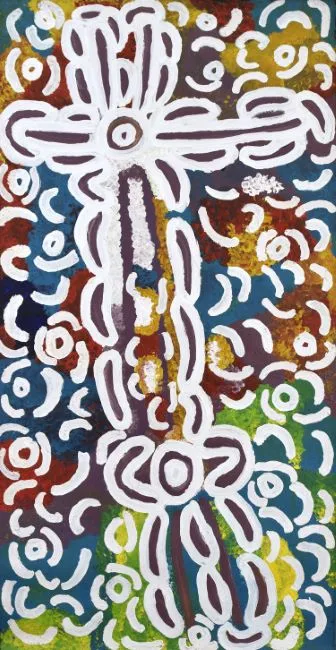 Lily Nungarayi Hargraves, Women's Ceremonial Dreaming, 2000, synthetic polymer paint on canvas, 150 x 75cm