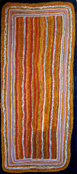 Paddy Japanangka Lewis, Mina Mina Dreaming, 2007, synthetic polymer paint on linen, 107 x 46 cm