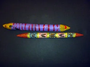 Louis Karadada, Clapping Sticks, synthetic polymer paint on wood