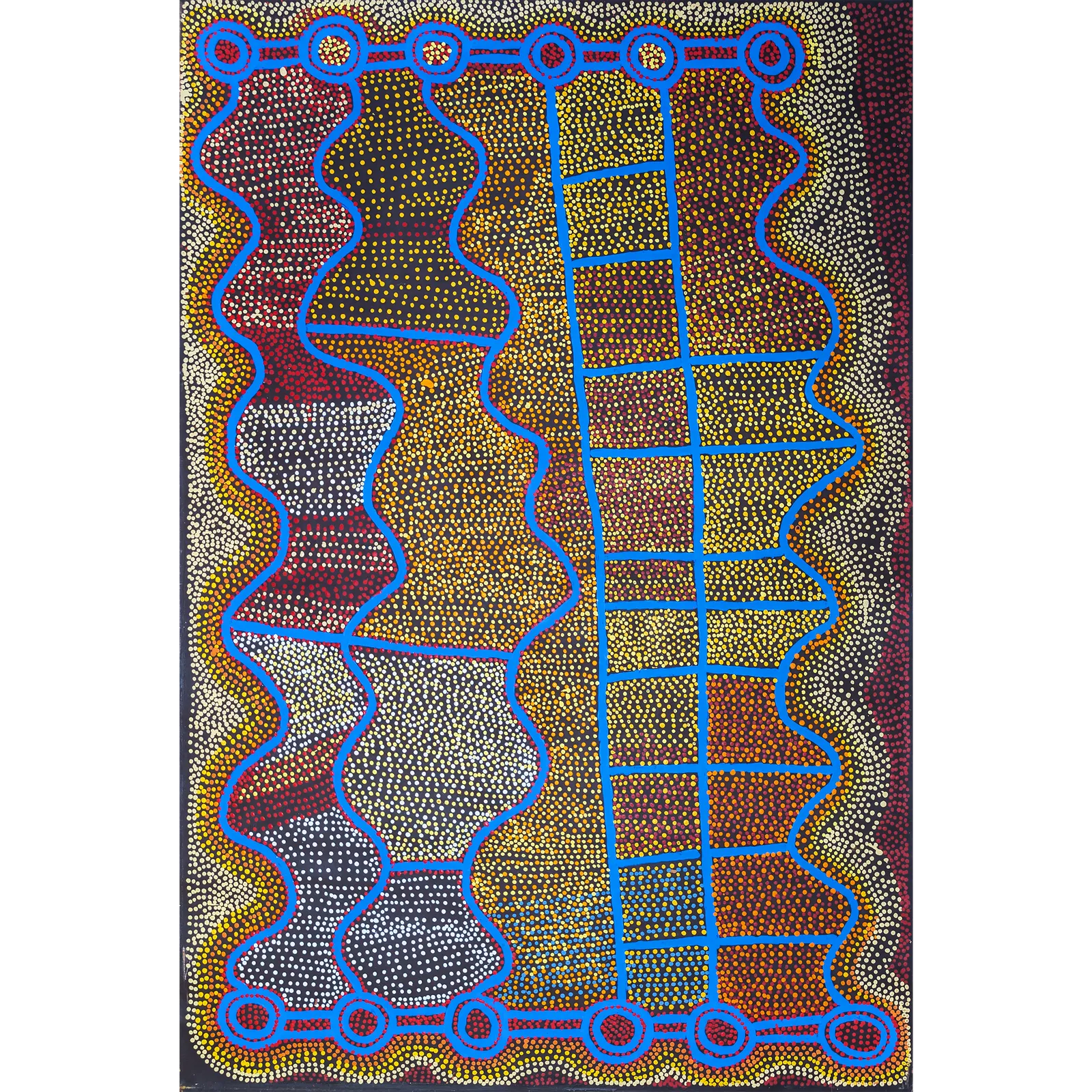Shorty Jangala Robertson, Ngapa Jukurrpa (Water Dreaming)  -  Puyurru, 2008, synthetic polymer paint on linen, 183 x 122 cm