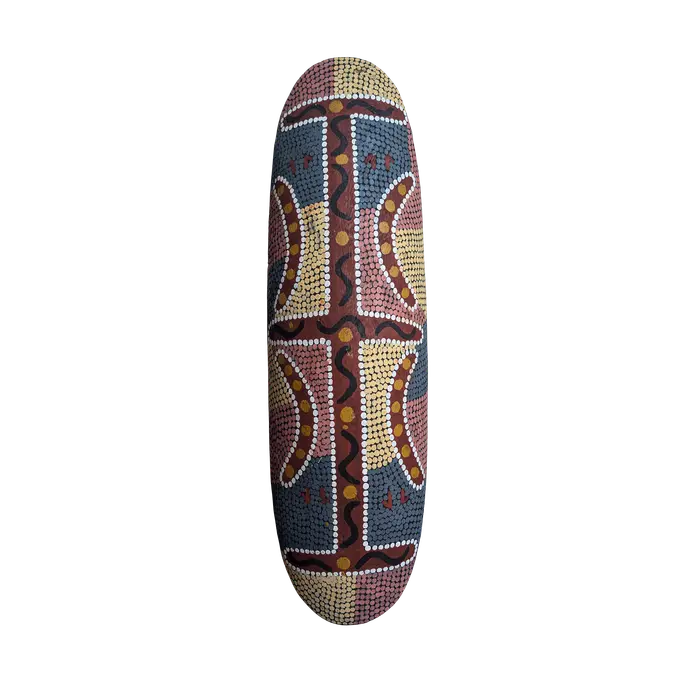Paddy Carroll Tjungarrayi, Ceremonial Shield, c.1990, synthetic polymer paint on soft wood, 75 x 33 cm