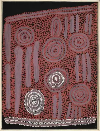 Spencer Larry Jungarrayi, Men's Dreaming, 1980, synthetic polymer paint on canvas board, 61 x 45.5 cm