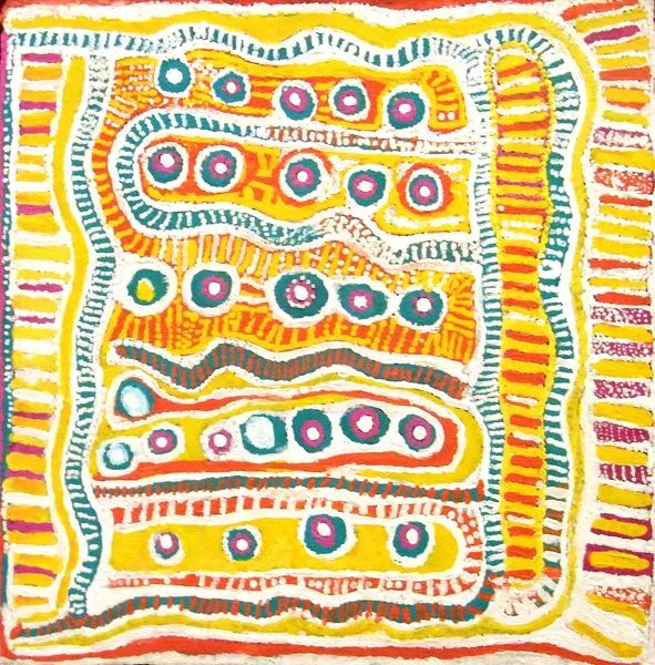 Rosie Nangala Fleming, Jinti-parnta Jukurrpa- Edible fungus Dreaming, 2008, synthetic polymer paint on canvas, 46 x 46cm