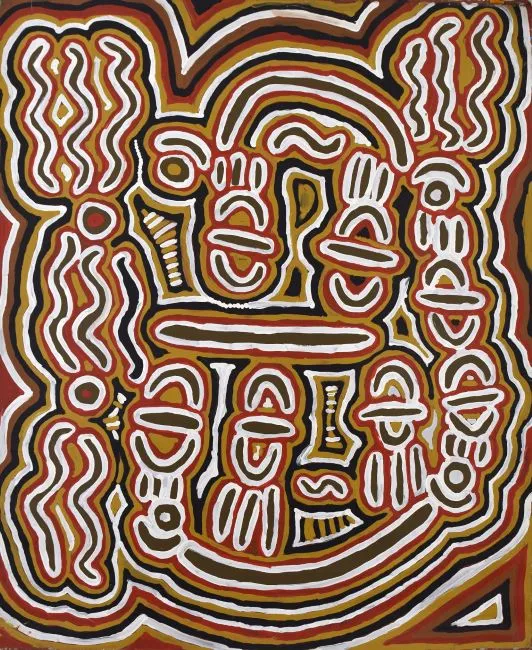 Peggy Napaljarri Rockman, Ngalupi (Bush Vine), synthetic polymer paint on canvas, 110 x 130 cm