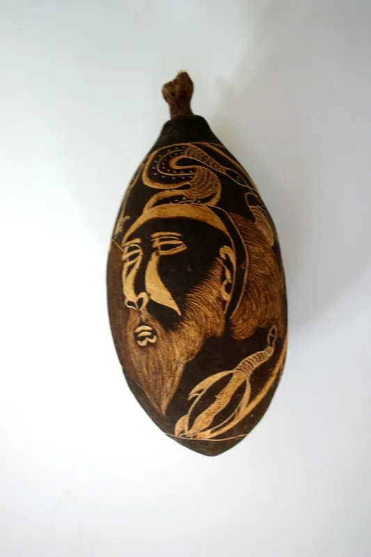 Louis Karadada, Boab Nut, 2010, incised boab nut, 25 x 12 cm