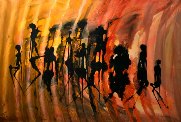Silas Hobson, A Gathering, 2005, synthetic polymer paint on canvas, 127 x 188.5cm