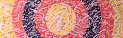 Janet Nakamarra Long, Underground Soakage Dry Water Holes, 2009, synthetic polymer paint on canvas, 51 x 152 cm