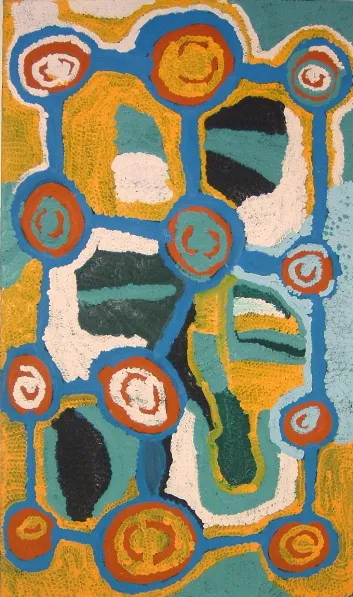 Lorna Naparrula Fencer, Ngapa - Water Dreaming, synthetic polymer paint on canvas, 152 x 90 cm