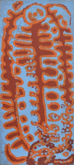 Lorna Naparrula Fencer, Yarla-Bush Potato, 2002, synthetic polymer paint on linen, 38 x 84 cm
