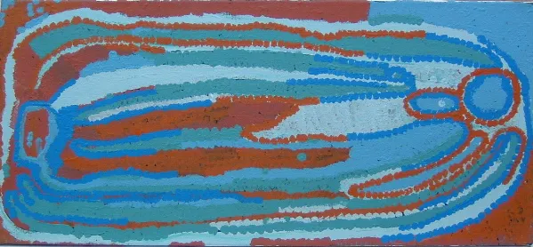 Lorna Naparrula Fencer, Yarla-Bush Potato, synthetic polymer paint on canvas, 38 x 84cm