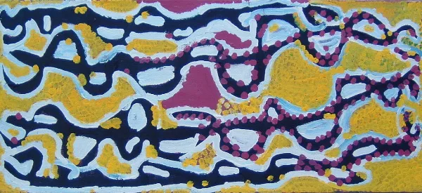 Lorna Naparrula Fencer, Yarla-Bush Potato, 2001, synthetic polymer paint on canvas, 38 x 84cm