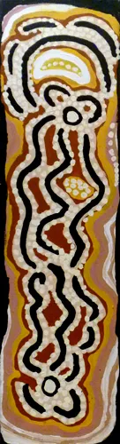 Lily Nungarayi Hargraves, Yilpinji-Love Magic, 2000, synthetic polymer paint on canvas, 105 x 29.5cm