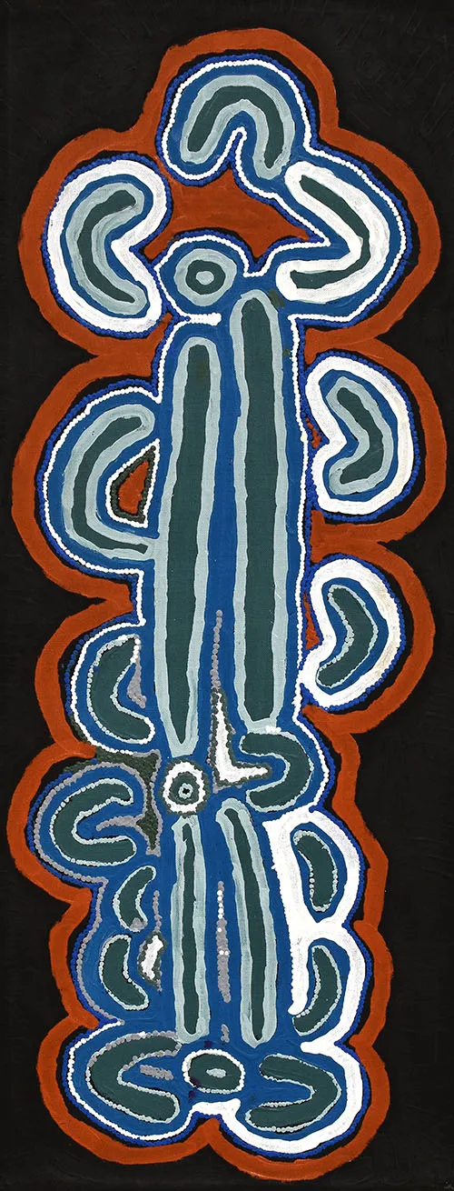 Lily Nungarayi Hargraves, Liwirringi Lover Boy, synthetic polymer paint on Belgian linen, 40 x 107cm