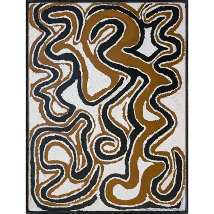 Billy Thomas Joongoorra, Larrolardoo – Travels of the Black Snake, 2002, natural earth pigments on canvas, 60 x 80 cm
