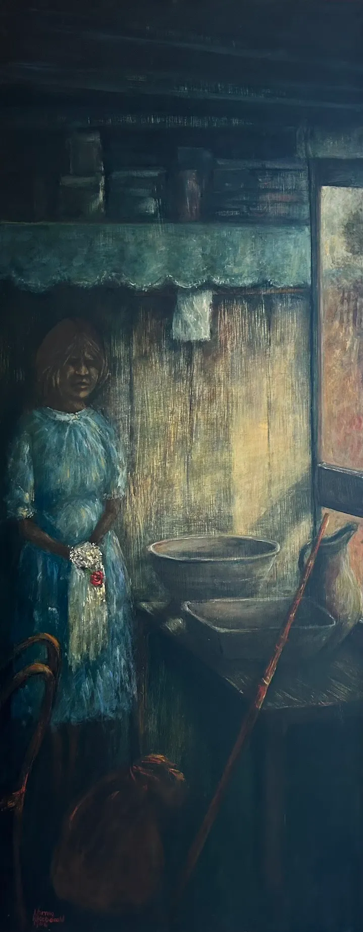 Norma MacDonald, The New Bride, 2004, oil on board, 90 x 36 cm