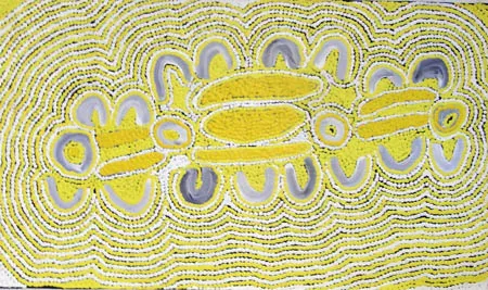 Mona Napaljarri Rockman, Budgerigar, 2008, synthetic polymer paint on canvas, 50 x 85 cm