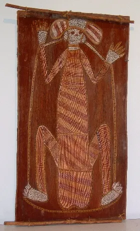 John Mawurndjul, Lightning Spirit, natural earth pigments on bark, 40 x 80cm