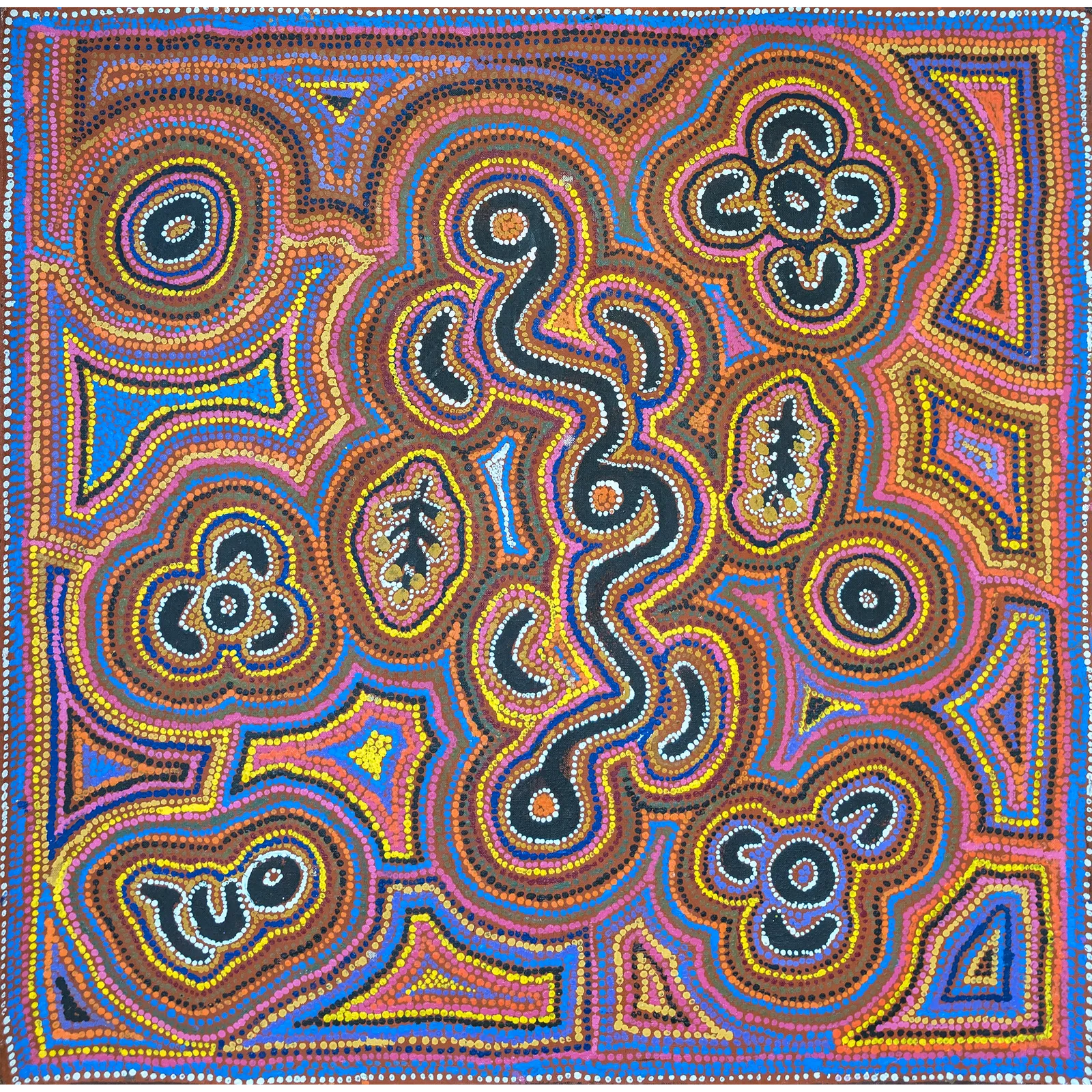 Bessie Nakamarra Simms, Lover Boy Story, 2002, synthetic polymer paint on linen, 76 x 76 cm