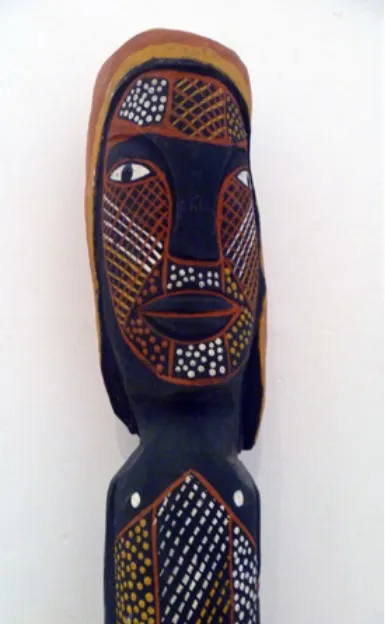 Maria Josette Orsto, Carved Figure, 0.199, natural earth pigments on carved wood, 90 x 12 x 12 cm