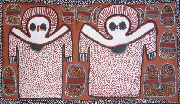 Lily Karadada, Wandjina, 2002, natural earth pigments on linen, 135 x 77 cm