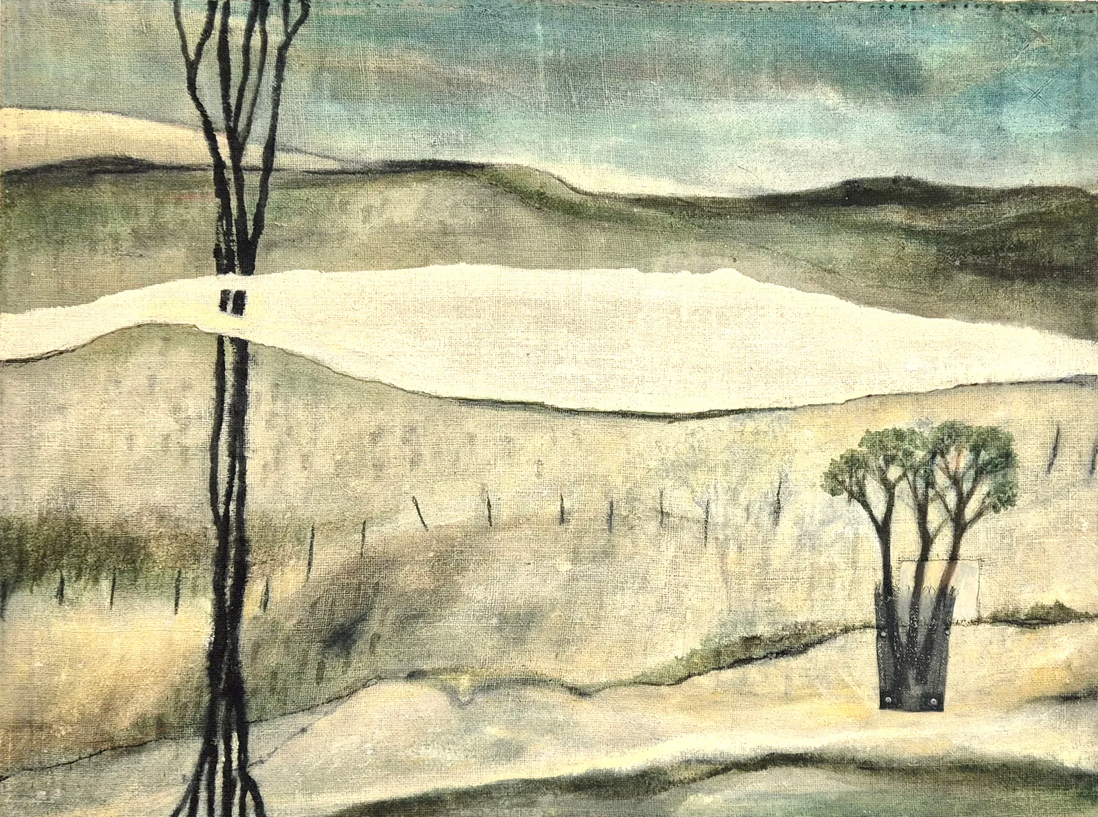 Annabel Nowlan, Against the Odds, 2024, mixed media on hessian on ply, 90 x 120 cm