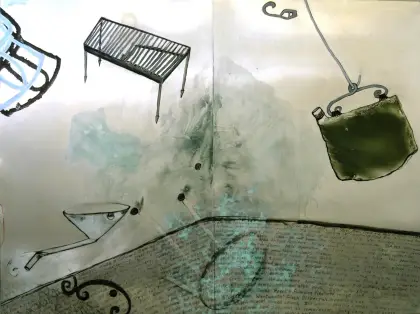 Annabel Nowlan, Clearing Sale, 2011, mixed media on aluminium on ply, 90 x 120 cm