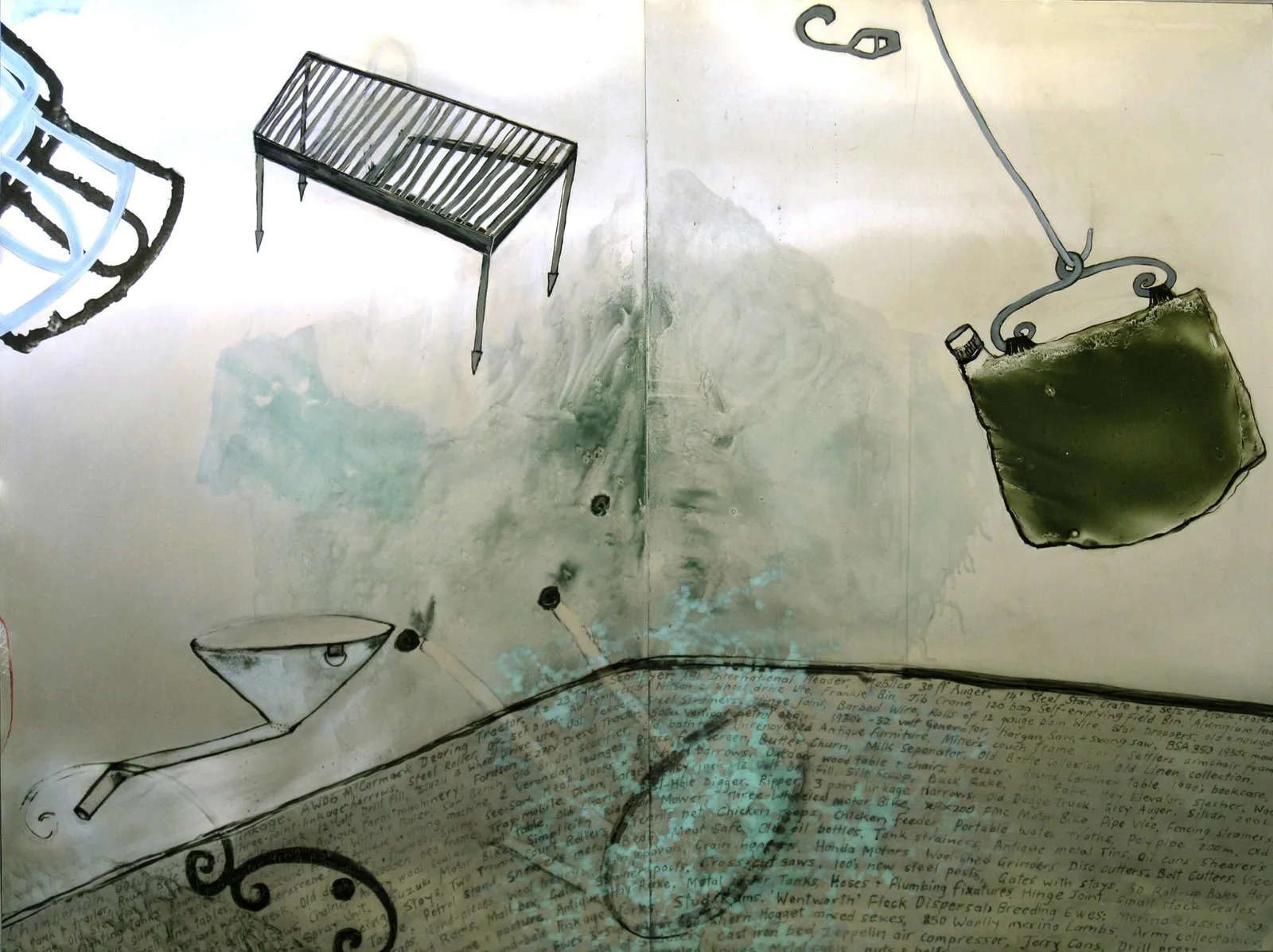 Annabel Nowlan, Clearing Sale, 2011, mixed media on aluminium on ply, 90 x 120 cm