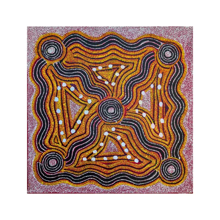 Paddy Sims Japaljarri, Warlu Jukurrpa (Fire Dreaming), 2003, synthetic polymer paint on canvas, 91 x 91 cm
