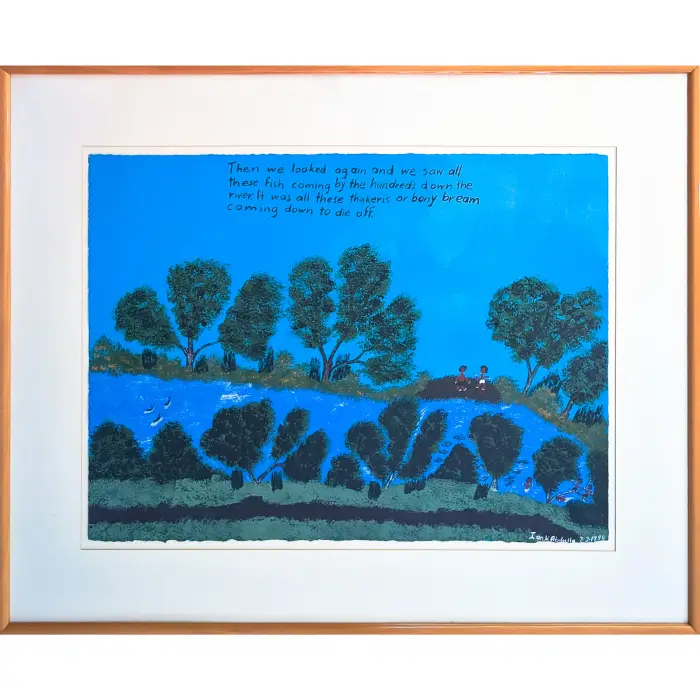 Ian  Abdulla, Fish Coming Down the River, 1994, synthetic polymer paint on paper, 56 x 76 cm; 83.5 x 103 cm (framed)