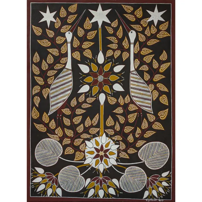 Terry Dhurritjini Yumbulul, Star in the Billabong, 1998, synthetic polymer paint on canvas, 110 x 81 cm