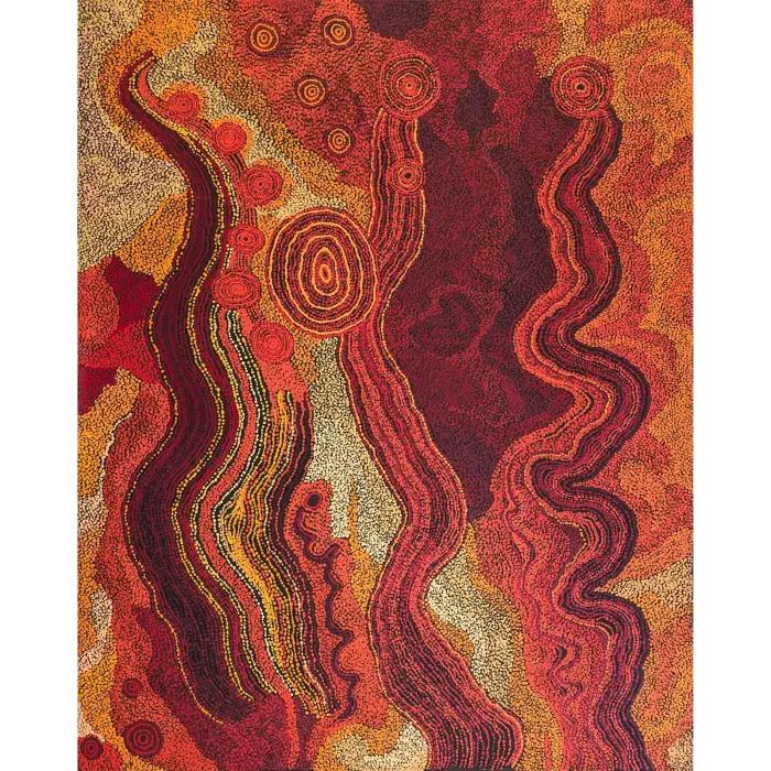Tjungkara Ken, Seven Sisters, 2018, synthetic polymer paint on linen, 152.5 x 122 cm