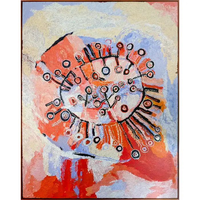 Wawiriya Burton, Ngayuku Ngura (My Country), 2019, synthetic polymer paint on Belgian linen, 182 x 144 cm; 184.5 x 147 cm (framed)