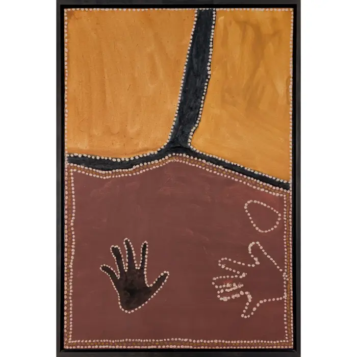 Rover Julama Thomas, My Hand, 1993, natural earth pigments on canvas, 90 x 60 cm; 95 x 64.5 cm (framed)