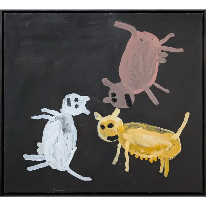 Patsy Anguburra Lulpunda, Three Dogs Anguburra, 2000, natural earth pigments on canvas, 65.5 x 72 cm