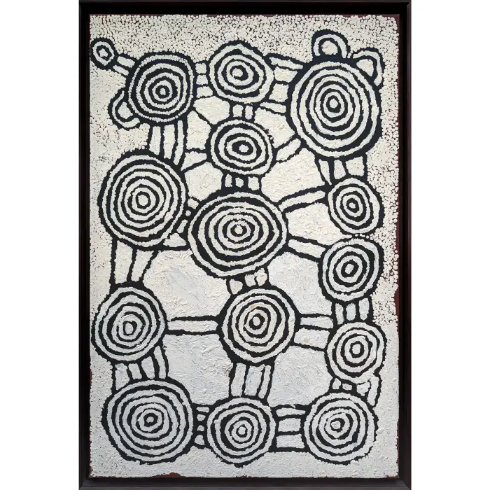 Pinta Pinta Tjapanangka, Men's Ceremony at Pinari, 1998, synthetic polymer paint on canvas, 91 x 61 cm