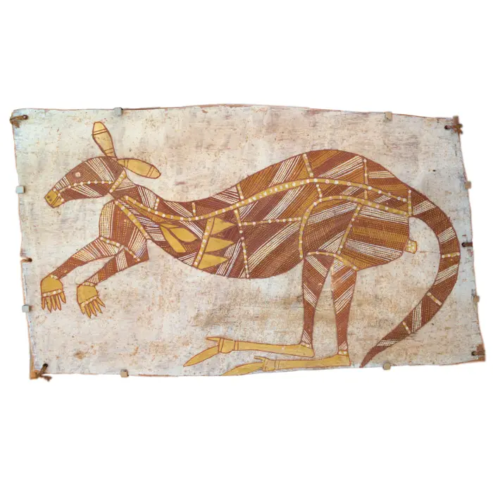 Spider Namirriki Nabunu, Kundaagi Kangaroo, c.1969, natural earth pigments on bark, 50 x 86 cm