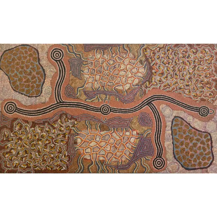 Pansy Napangardi, Pikili, c. 1995, synthetic polymer paint on linen, 125 x 211 cm