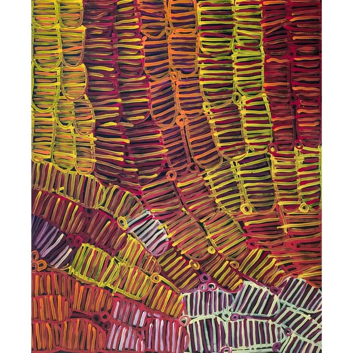 Minnie Pwerle, Bush Melon, 2004, synthetic polymer paint on canvas, 122 x 100 cm