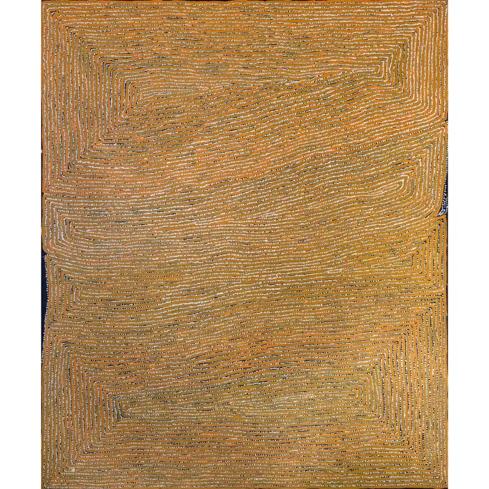 Thomas Tjapaltjarri, Tingari Dreaming Cycle, 2004, synthetic polymer paint on canvas, 182 x 152 cm